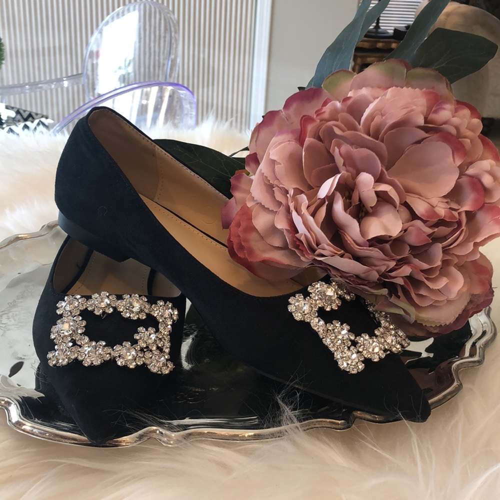 Black Flats with Crystal Embellishments